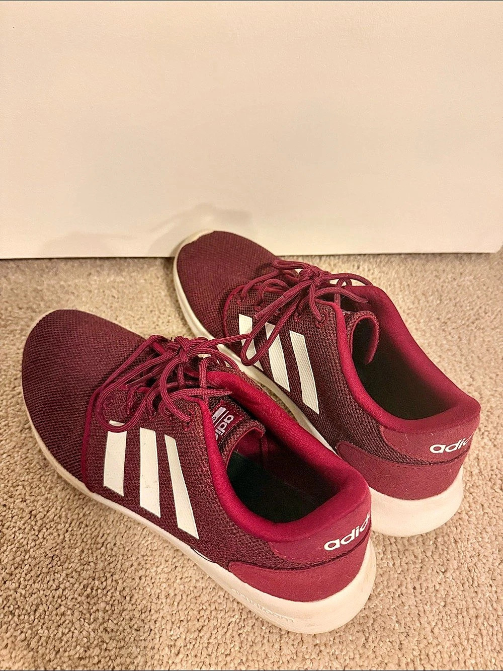 adidas Cloudfoam QT Racer Burgundy & White Sneakers US 6.5